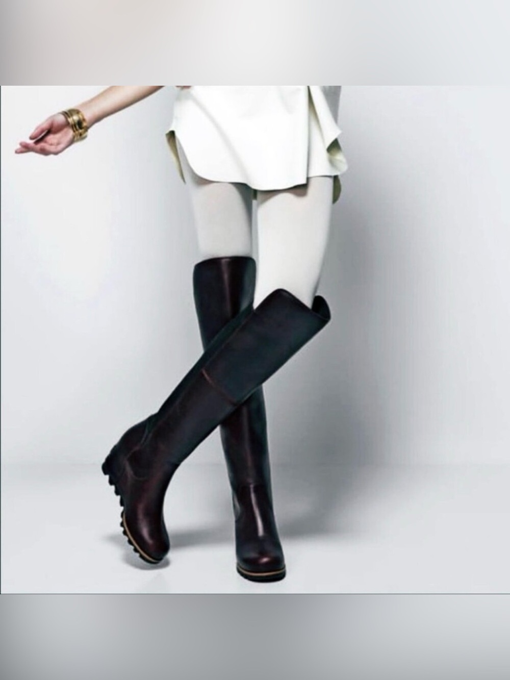 NWOB SOREL Fiona Lux Burgundy Leather Over-the-Knee Wedge Boots Size 8